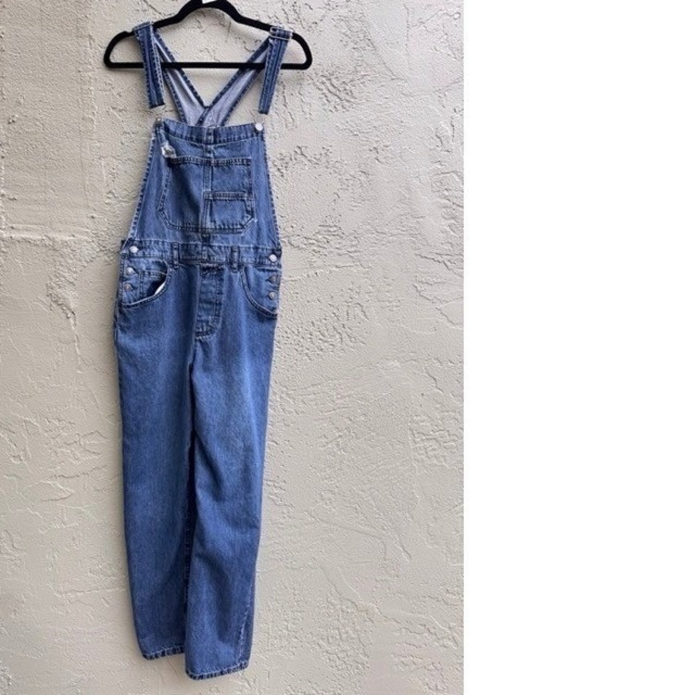 Free People Womens Blue Denim Pockets Overalls XS Cottagecore Utility Boho